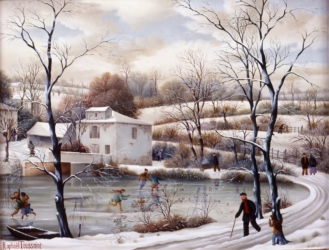(670)- Le Moulin à Élise au Poiré sur Vie-Neige-1990-hsb 27x35 cm.