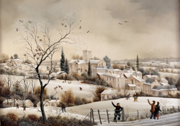 (673)- Le vieux Pouzauges sous la neige-1990-hsb 33x46 cm.