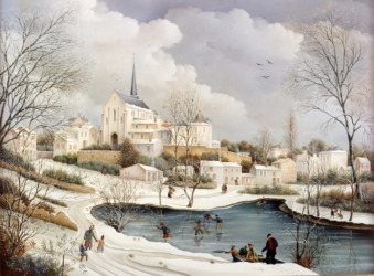 (675)- Le Bourg du Poiré sur Vie-Neige-1990-hsb 50x65 cm.