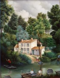 (H.B-678)- L’Embarcadère dans le Marais poitevin hsb de format 35×27 cm, daté 1990. Signé en bas à droite.
