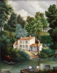 (H.B-678)- L’Embarcadère dans le Marais poitevin hsb de format 35×27 cm, daté 1990. Signé en bas à droite.