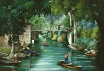 (H.B-679)- La petite Passerelle blanche sur la Venise vert hsb de format 24×35 cm, daté 1990.Signé en bas à gauche.
