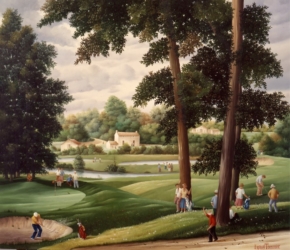 (682)- Promenade au Golf de la Domangère-1990-hsb 46x55 cm.