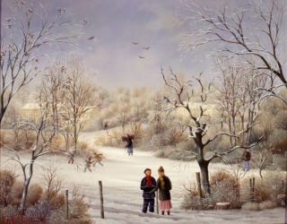 (690)- Neige-Sur la route du Beignon-Basset-1991-hsb 27x35cm.