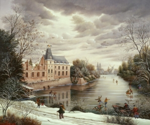 (701)- Le Château du Puy du Fou sous la neige-1991-hsb 38x46 cm.