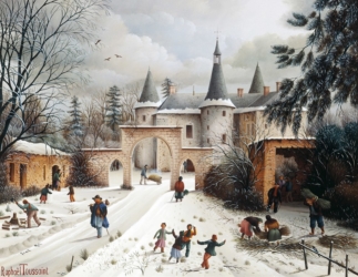 (708)- Le Château de la Métairie - Le Porche-1991-hsb 38x46 cm.