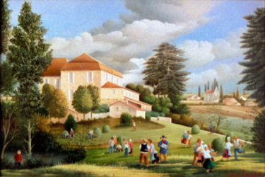 (710)- Le Château de Montviel – Lot et Garonne. hsb de format 24×35 cm, daté 1991. Signé.
