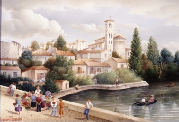 (715)- Le Pont de Clison-La Marchande de fleurs-1993-hsb 24x35 cm.
