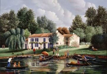 (H.B-719)- Dans le Marais vendéen – La Ferme aux volets bleu. hsb de format 24×35 cm, daté 1993. Signé en bas à gauche.