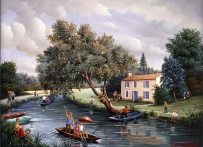 (H.B-722)- Dans le Marais poitevin – Le vieux Saule. hsb de format 24×35 cm, daté 1993. Signé en bas à droite.