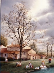 (725)- Fin de journée un soir d'automne à la ferme de la Chabotterie-1994-hsb 35x27 cm.