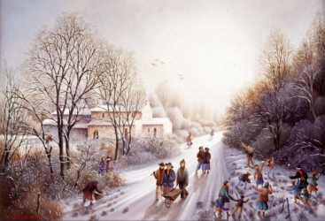 (727)- Sur le Chemin de la ferme des Montassier-Neige-1994-24x35 cm.