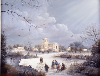 (728)- Simon la Vineuse-Scène hivernale-1994-hsb 27x35 cm.