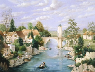 (731)- Le pont vieux sur le Gave de Pau à Orthez-1994-50x65 cm.
