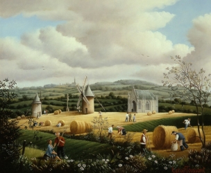 (734)- Le Mont des Alouettes au champ de blé-1994-hsb 22x27 cm.
