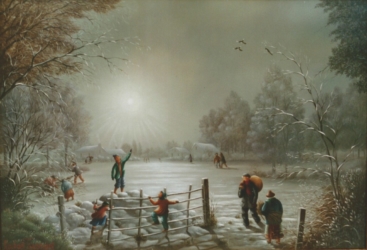 (737)- Soleil levant dans la neige-Village du Beignon-Basset-1995-hsb 24x35 cm.
