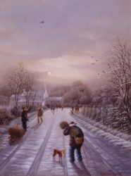 (738) 3- Par un beau matin d'hiver-sur la route du Beignon-Basset-1995-35x27 cm.