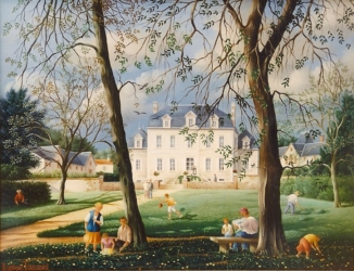 (740)-Dans le Jardin de la Propriété-1995-hsb 27x35 cm.