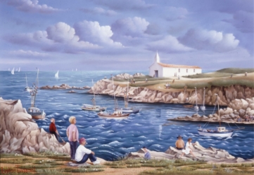(744)- L-Île d_Yeu-Le Port de la Meule et la Chapelle-1995-hsb 24x35 cm.