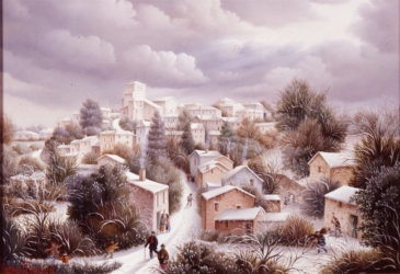 (747) 3-Le Bourg de Mouchamps-Vendée-Neige-1996-hsb 24x35 cm.