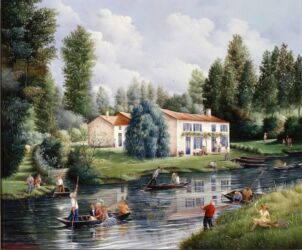 (H.B-761)- La Ferme aux volets bleu dans la Venise verte-hsb de format 38×46 cm, daté 1997.Signé en bas à gauche. hsb de format 38×46 cm, daté 1997.Signé en bas à gauche.