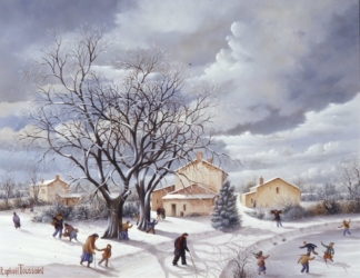 (766)- Les deux grands Chênes- Neige-1997-27x35 cm.