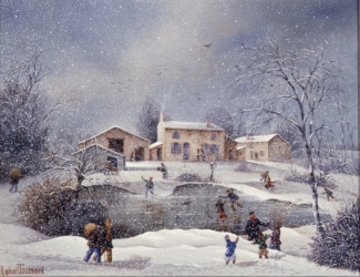 (768)- Sous la neige-Paysage vendéen-1997-27x35 cm.