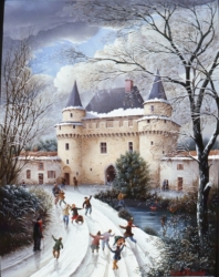 (791)-Le Château de Sigournais en hiver-2000-35x27 cm.