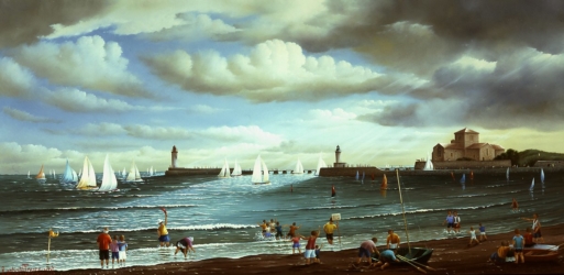 (797)-Le retour des grands voiliers aux Sables d'Olonne-2000-hsb 27x55 cm.