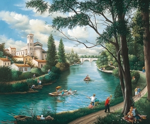 (798)-Un dimanche sur les bords de la Sèvre Nantaise-Clisson-2000-hsb 38x46 cm.