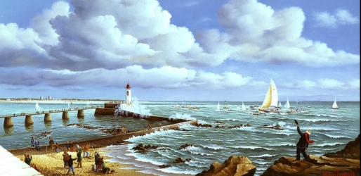 (802)-Vendée Globe-Le retour du "King Fisher"-2001-hsb 33x58 cm.
