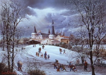 (804)-Le Logis de la Métairie-Le Poiré sur vie-Neige-2002-27x35 cm.
