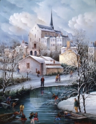 (806)-Hiver-Le Poiré sur Vie et son église-2002-35x27 cm.
