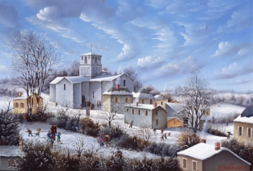 (809)-Le vieux Pouzanges-Neige bleue-2002-24x35 cm.