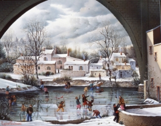 (810)-Sous le Pont de Rocherservières-Neige-2002-27x35 cm.