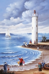 (811)-Le grand Phare ou le phare de grosse terre-Au loin le King Fisher-2002-24x16 cm.