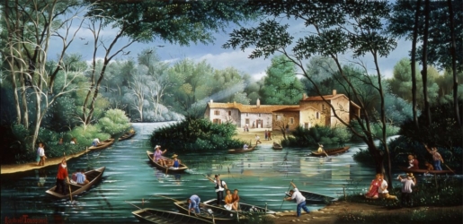 (H.B-826)- Au Cœur de la Venise verte
hsb de format 33×55 cm, daté 2005. Signé en bas à gauche.