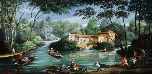 (H.B-826)- Au Cœur de la Venise verte
hsb de format 33×55 cm, daté 2005. Signé en bas à gauche.