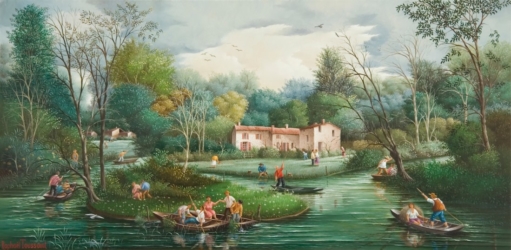(H.B-836)- Dans le Marais poitevin
hsb de format 28×55 cm, daté 2007. Signé en bas à gauche.