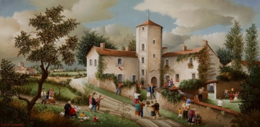(843)-Jour de fête à la Popelinière-2008-hsb 28x55 cm.
