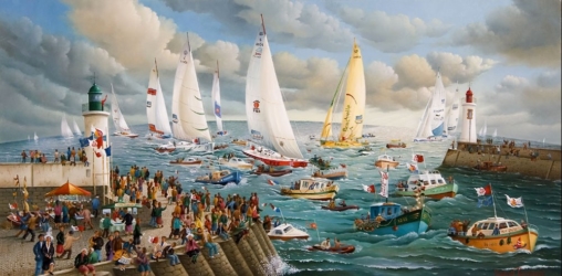 (844)-L'Odyssée du Vendée Globe-Les Sables d'Olonne-2008-hsb 28x55 cm.