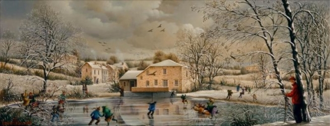 (846)-Le Moulin à Elise et son lac gelé-2009-hsb 8x44 cm.
