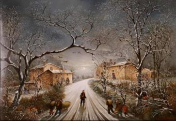 (855)--Fin de journée hivernale - Retour au village.2010-hsb 38x46 cm.