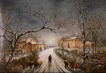 (855)--Fin de journée hivernale - Retour au village.2010-hsb 38x46 cm.