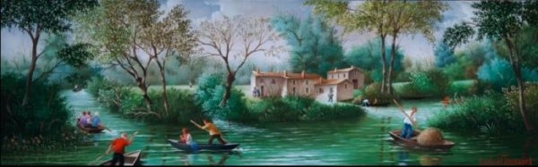 (857)-Au fil de l'eau dans le marais Vendéen-2010-hsb de 14x44 cm.