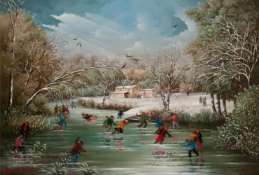 (860)- Jeux sur la glace dans le marais vendéen-hsb 28x55 cm. 2011