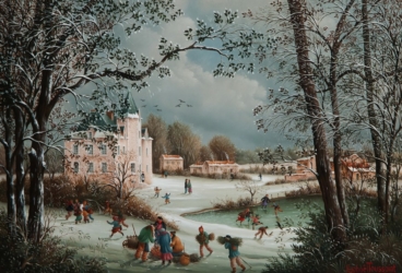(864)-Beaupuy-Son château sous la neige-2011-hsb 24x35 cm.
