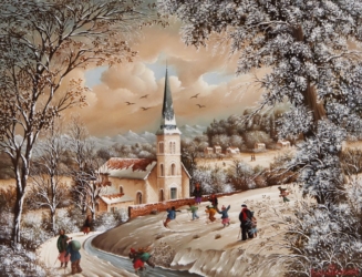 (867)-L'église Saint Martin-Orthez-Neige-2012-hsb 27x35 cm.