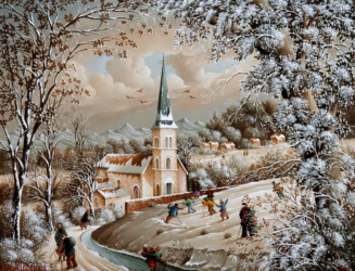 (871)-L'Église Saint Martin à Orthez sous la neige-2012-hsb 27x35 cm.