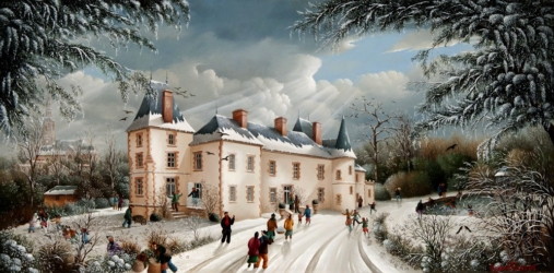 (872)-Le Château Boisniard en hiver-2013-hsb 28x55 cm.